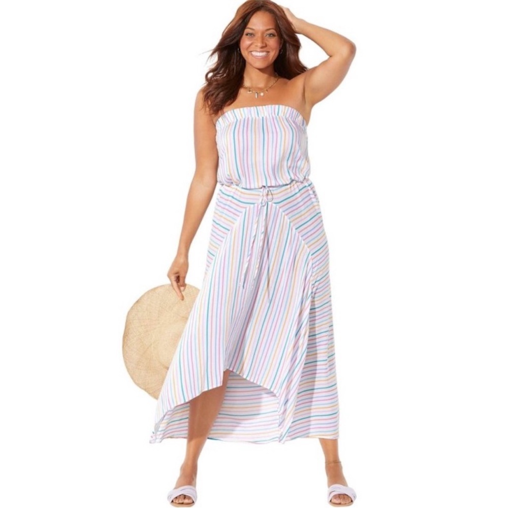 Swimsuits For All Riley Bandeau Cover Up Dress Pastel Stripe 14/16